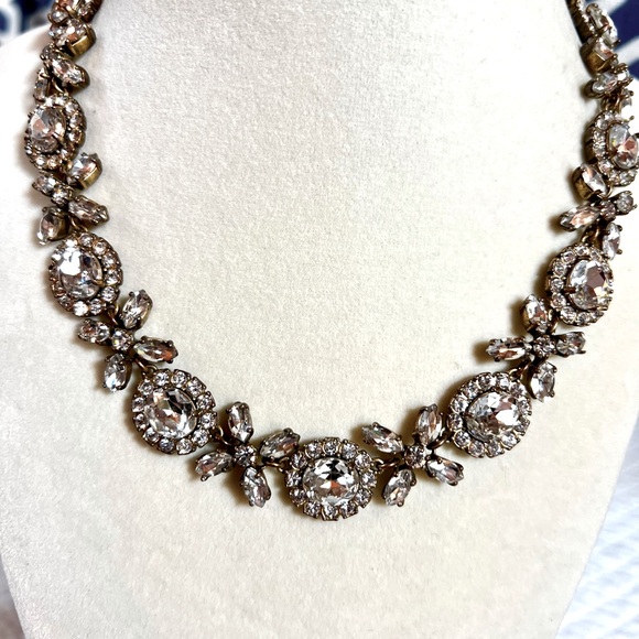 Designer J. Crew Gold-Tone Rhinestone Lobster Clasp Statement Necklace - Picture 2 of 6